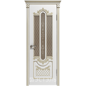 Дверь межкомнатная эмаль Эстель люкс Александрия ДО 3D - Белая эмаль, патина золото